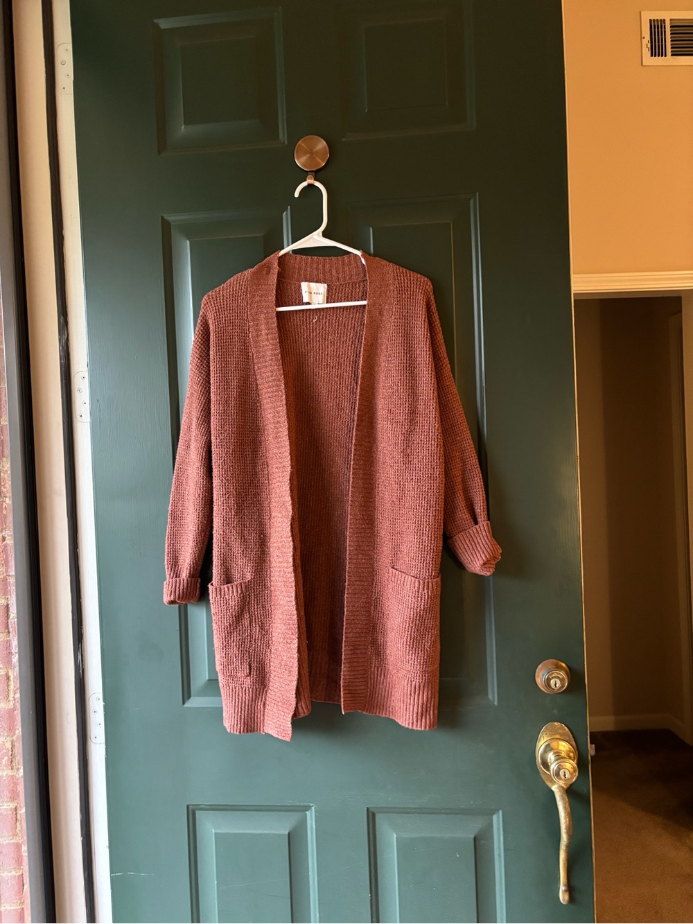 Pink Rose Open-Front Cardigan in Rust